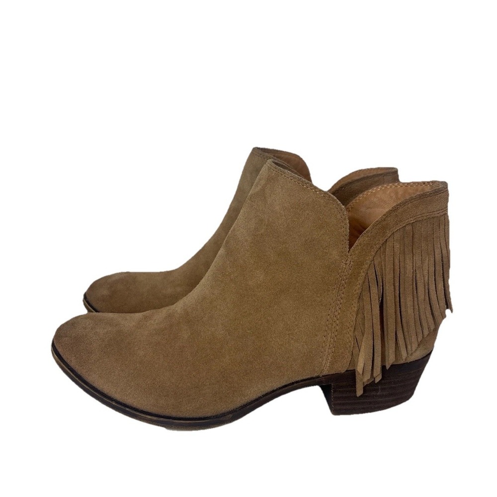 Lucky Brand Womens Freedah Suede Fringe Ankle Boots Size 7-1/2 M Boho Festival